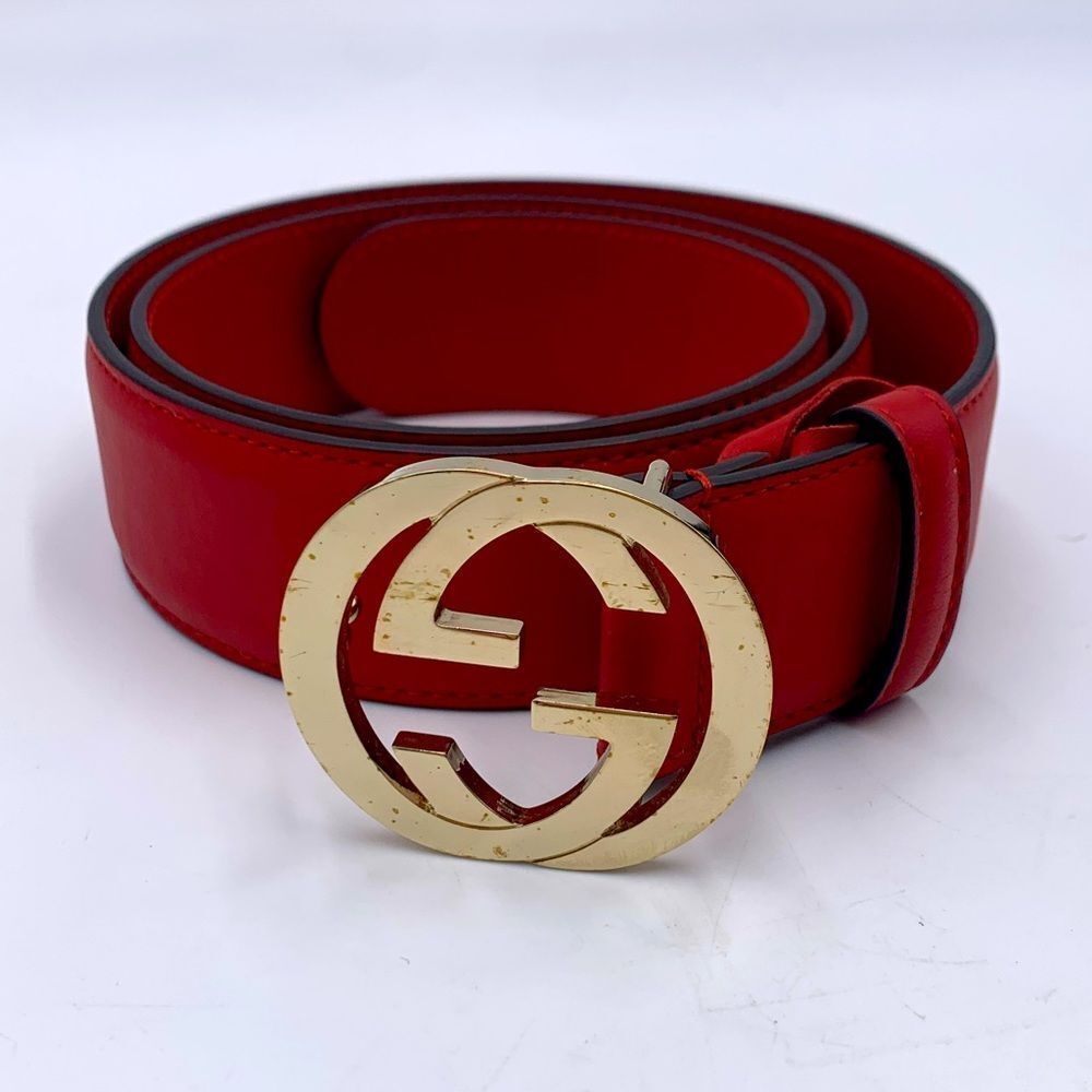 Authentic Gucci Double G Red Leather Belt Preloved